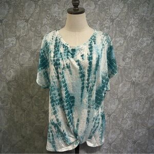 DKNY Teal and White Short Sleeve Top